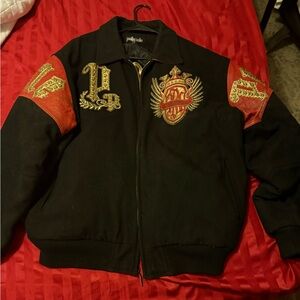 Pelle Pelle Black and Red Bomber Jacket with Varsity Style XXL
